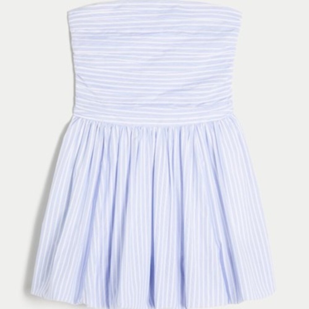 Holister 2025 Summer Ruched Bubble Skort Dress - Blue Stripe - M